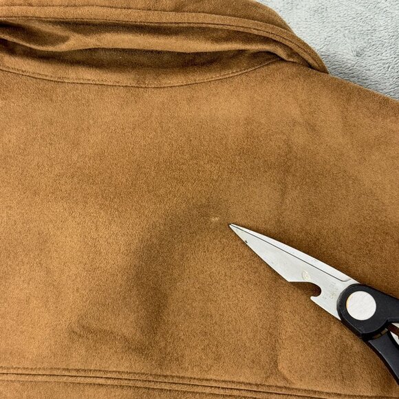 L.L. Bean Chore Barn Coat Sherpa Lined Faux Suede Jacket Mens Brown Fleece Large - Picture 8 of 12